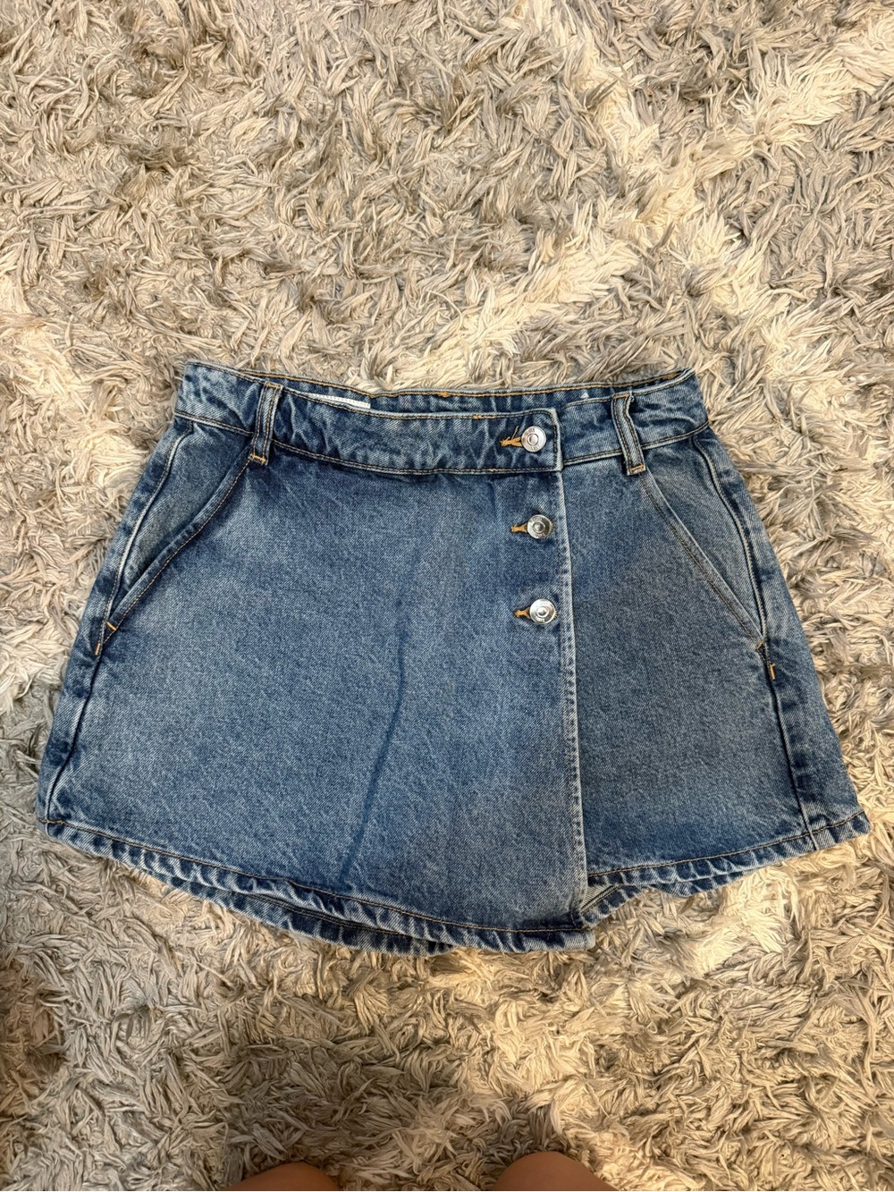 Zara Denim Button-Front A-Line Mini Skort- Blue
